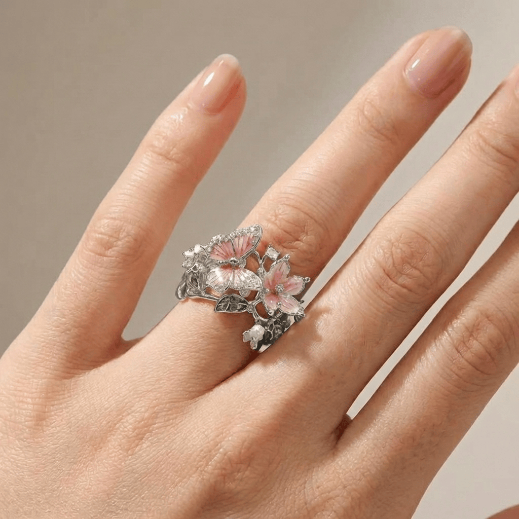 Silver Butterfly Dreamer Ring - (Adjustable) by Rose & Oliver, alternate product view