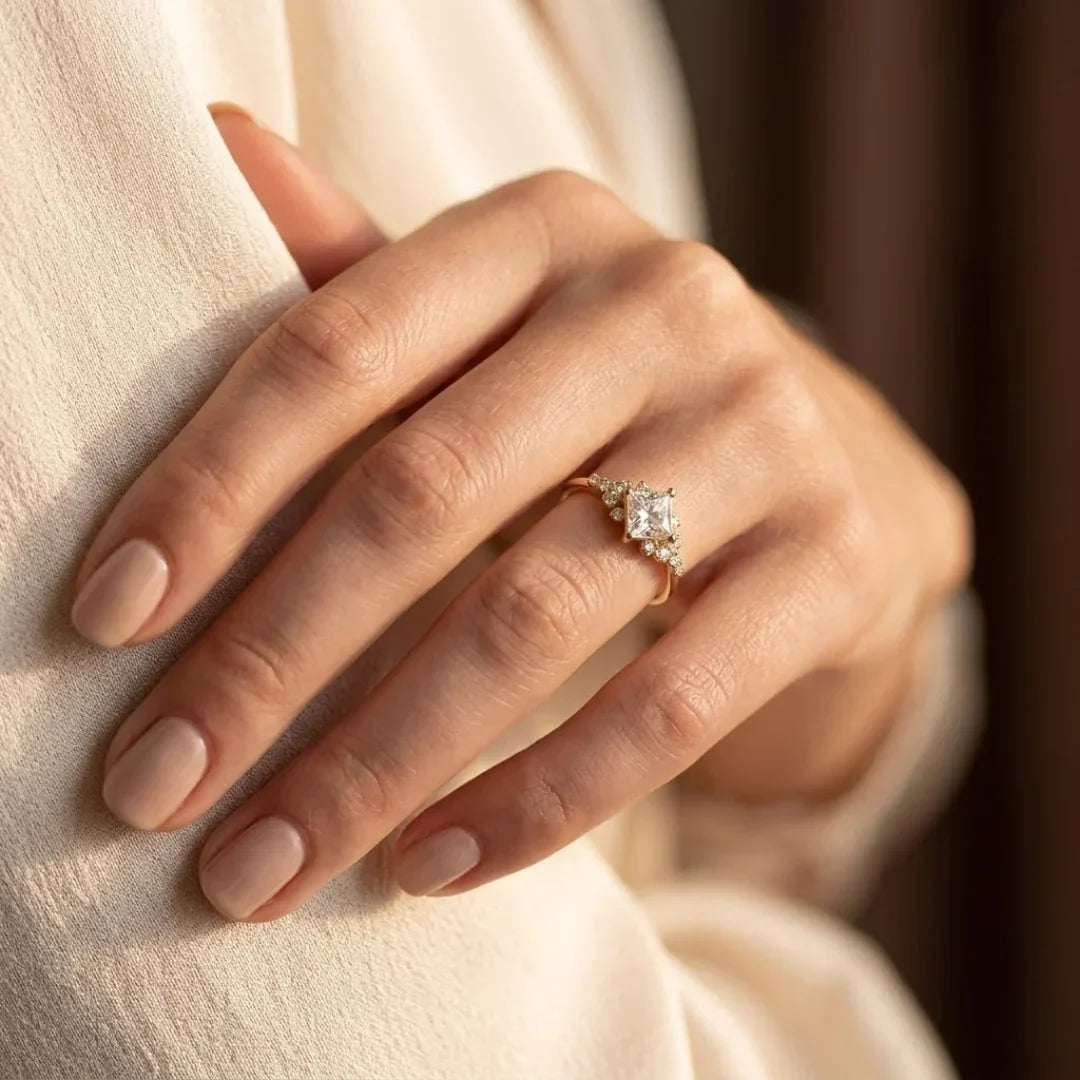 Gold Square Solitaire Ring by Rose & Oliver, alternate product view