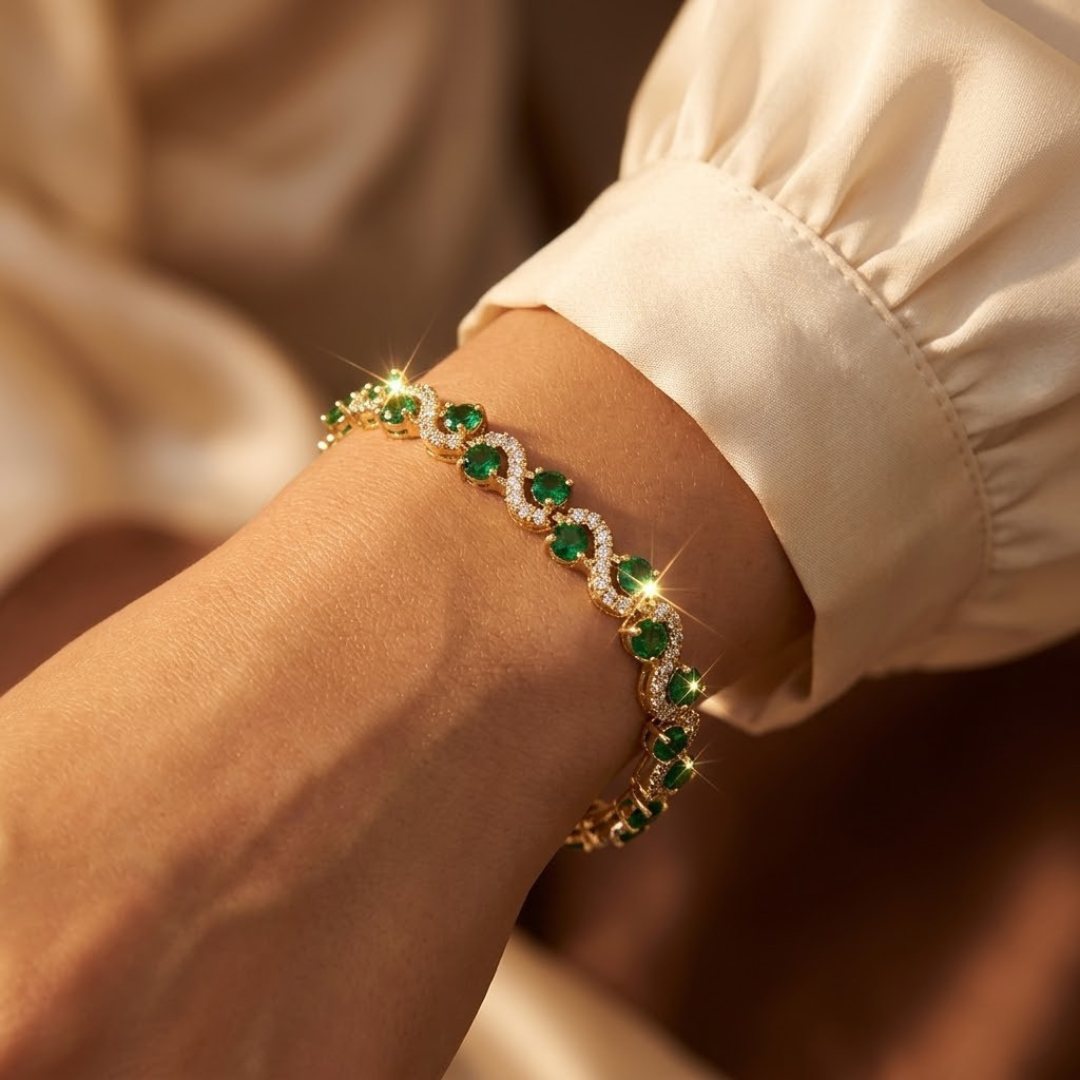 Gold Emerald Halo Bracelet by Rose & Oliver, alternate product view