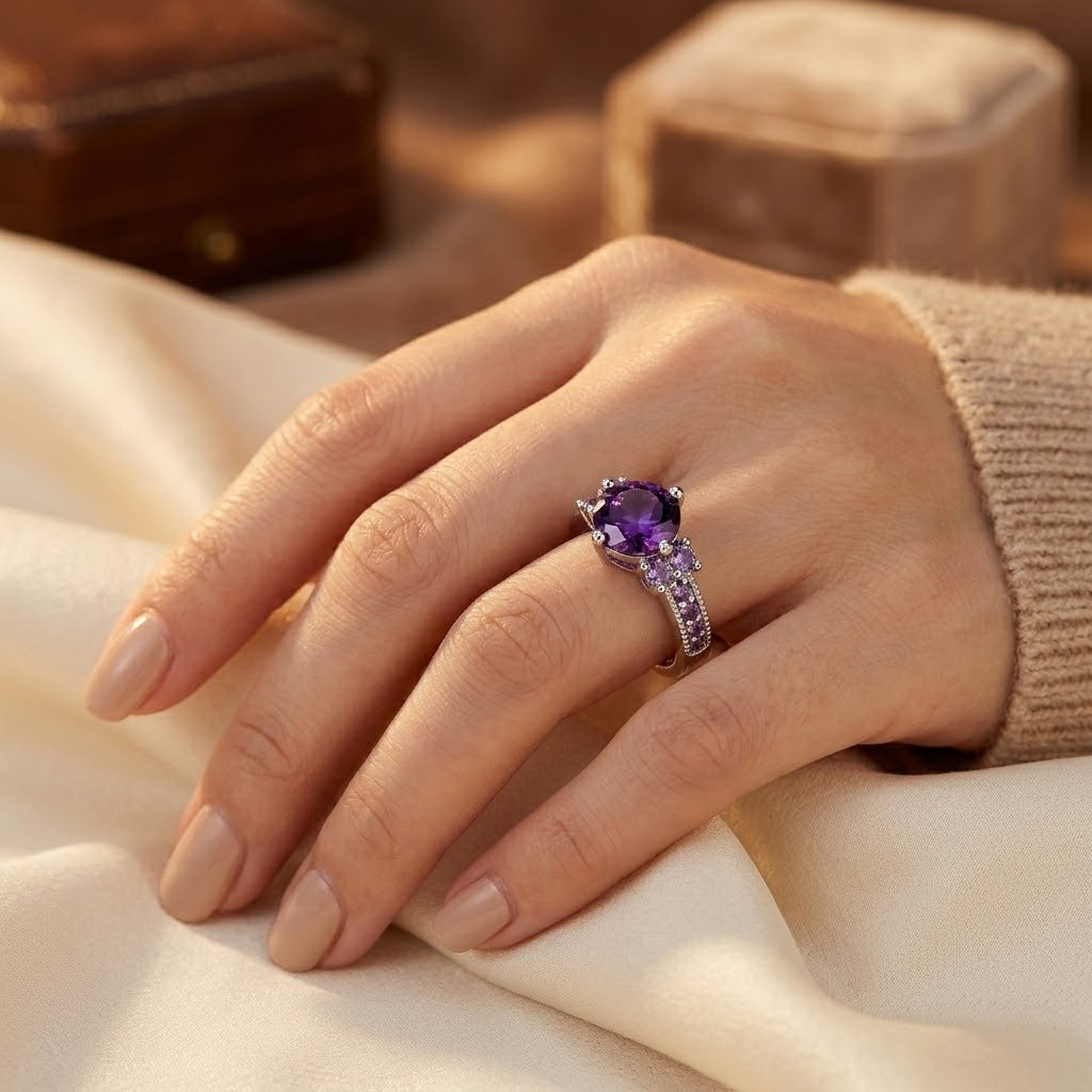 Silver Amethyst Side-Stone Ring by Rose & Oliver - product image 2