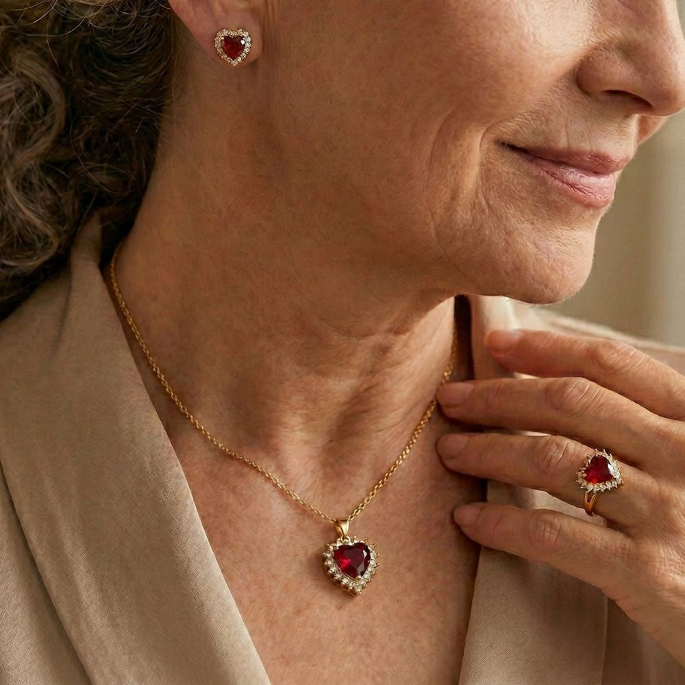 Conjunto de joias Anavelle Roubella da Rose & Oliver com colar e brincos de ouro e pedras brilhantes.