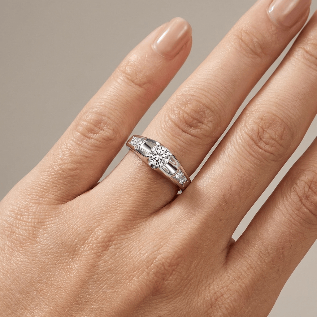 Anel clássico Rose Gold com zirconia solitaire, da marca Rose & Oliver, mostrando o design elegante em tom rosé.