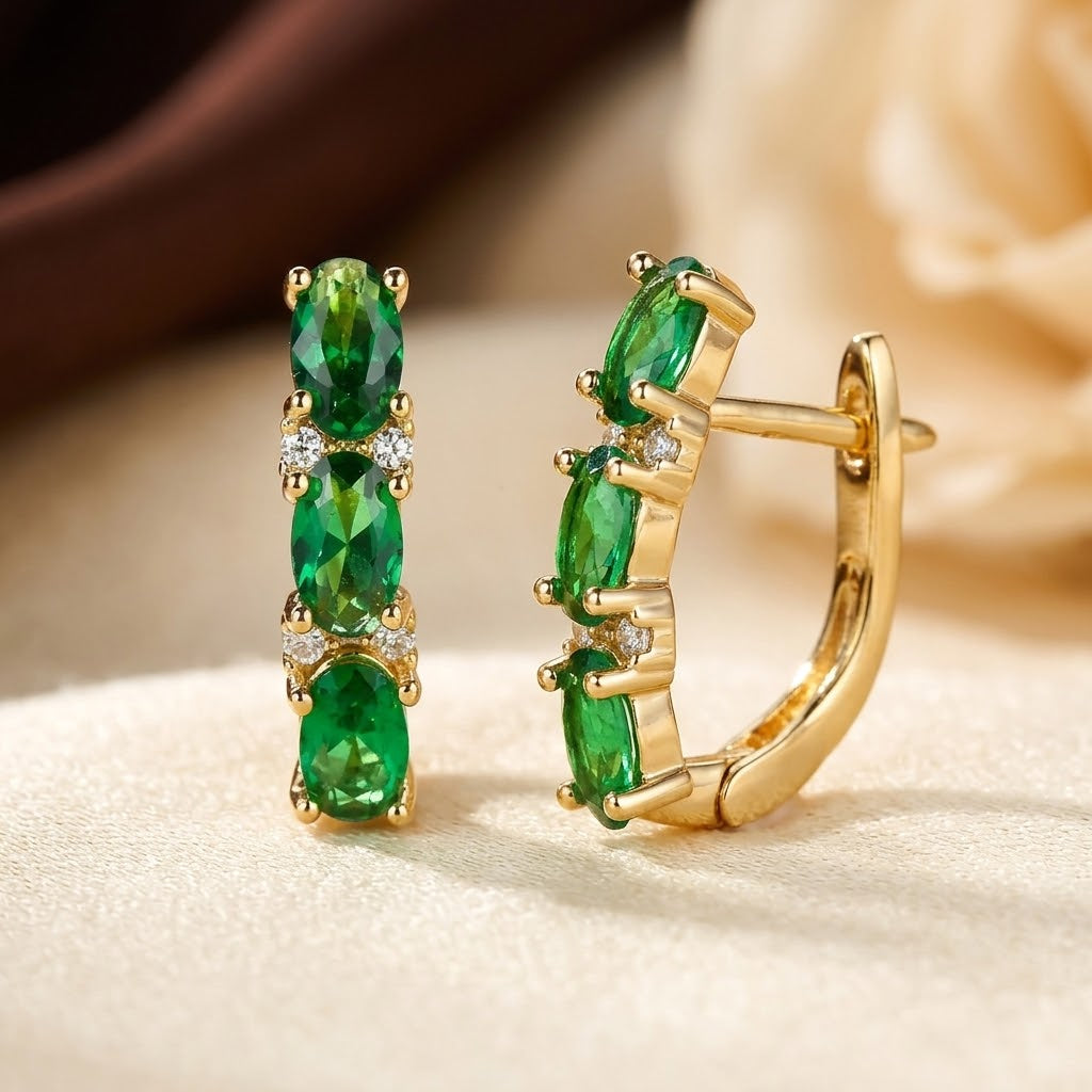 Gold Emerald Vertical Hoop Earrings by Rose & Oliver, main product view