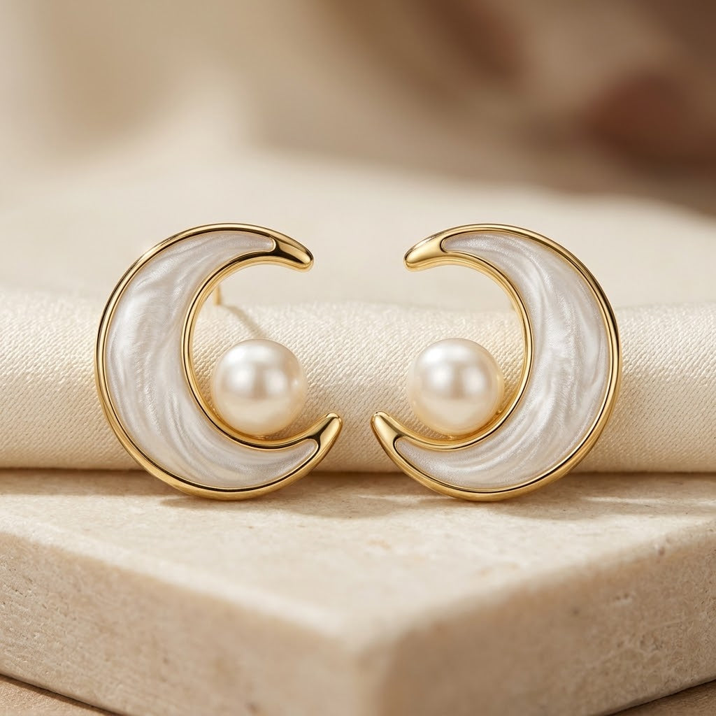 Gold Swirl Pearl Stud Earrings by Rose & Oliver, main product view