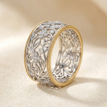 Silver and Gold Ornate Band Ring by Rose & Oliver - product image 1