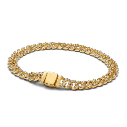 Pulseira Pave Cuban Rose & Oliver em ouro com detalhes brilhantes e acabamento elegante.