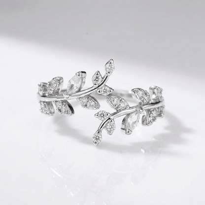 Crystal Leaf Vine Silver Ring - (Adjustable) by Rose & Oliver, main product view