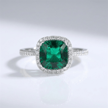 Green Emerald Cushion Halo Ring by Rose & Oliver, main product view
