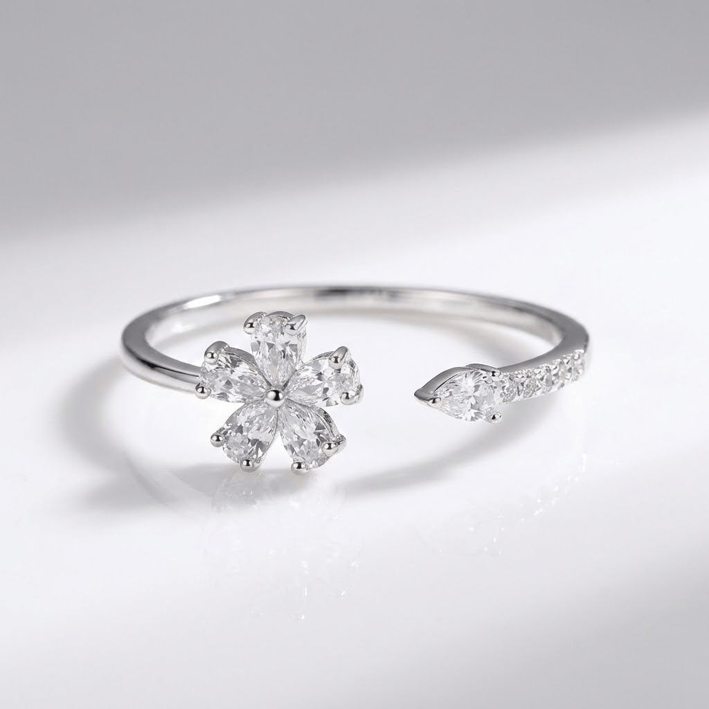 Silver Zirconia Flower - (Adjustable) by Rose & Oliver, main product view