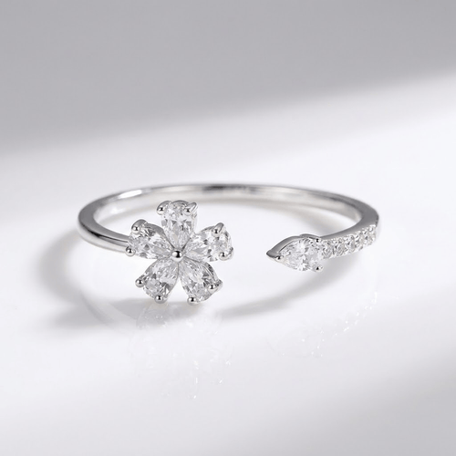 Silver Zirconia Flower - (Adjustable) by Rose & Oliver, main product view