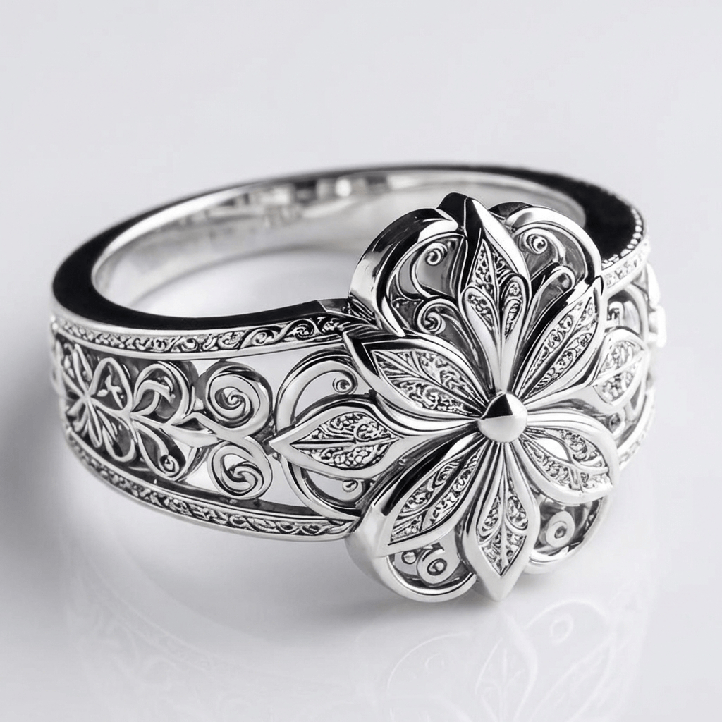 Silver Flower Zirconia Ring by Rose & Oliver, main product view