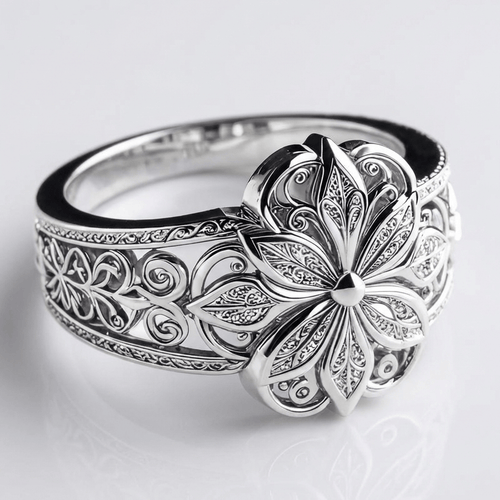 Silver Flower Zirconia Ring by Rose & Oliver, main product view