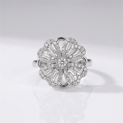 Baguette Zirconia Rotating Flower Ring - (Adjustable) by Rose & Oliver, detail view