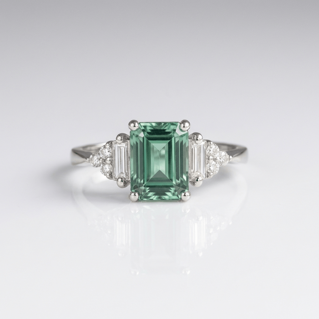 Anel Silver Diamond Trio da Rose & Oliver com três diamantes brilhantes em prata, detalhado e elegante.