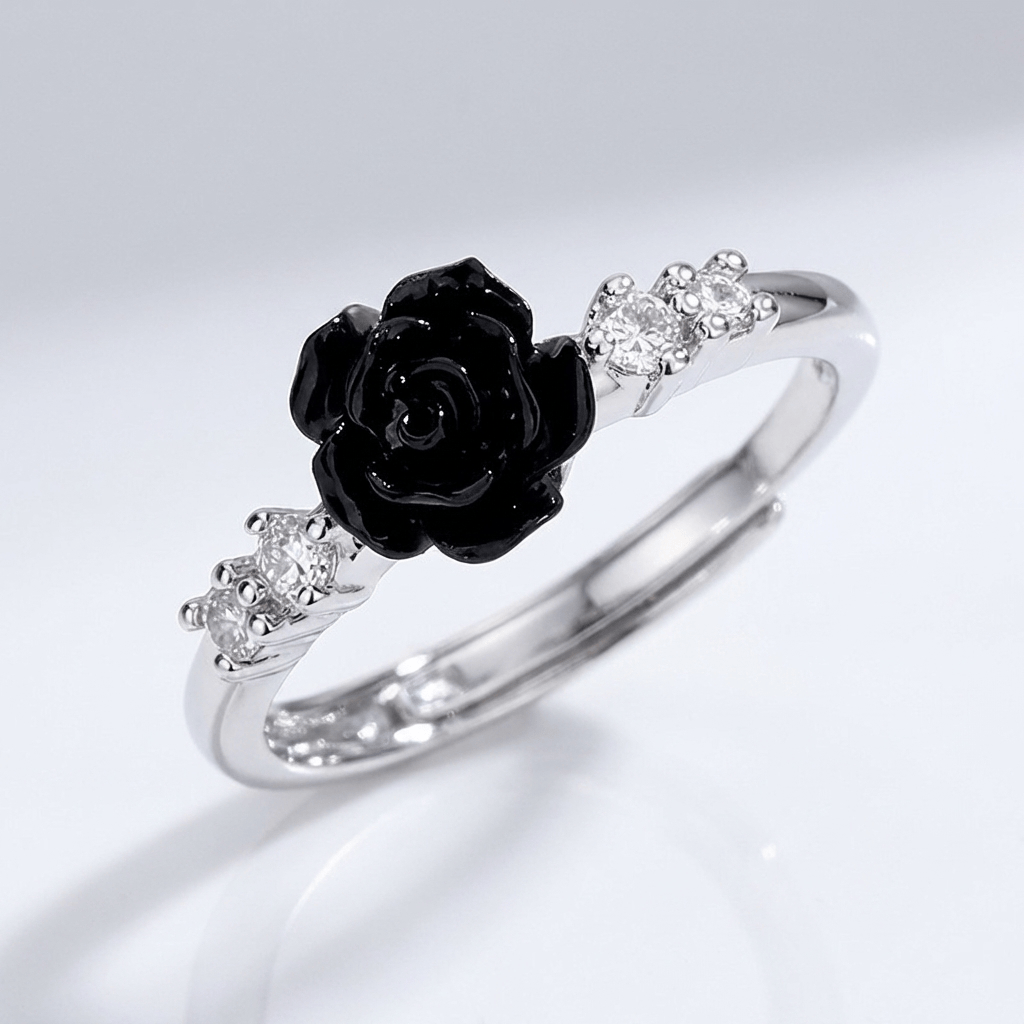 Silver Rose Diamond Ring - (Adjustable) by Rose & Oliver, product detail view 7