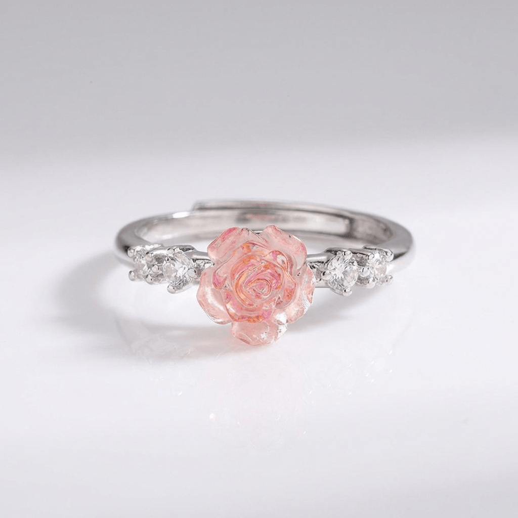 Silver Rose Diamond Ring - (Adjustable) by Rose & Oliver, additional product detail