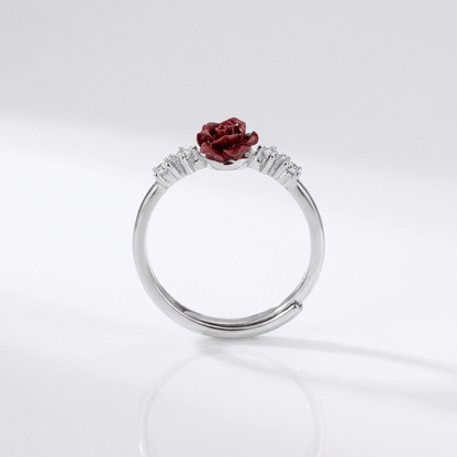 Silver Rose Diamond Ring - (Adjustable) by Rose & Oliver, detail view