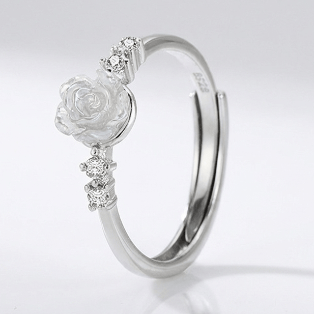 Silver Rose Diamond Ring - (Adjustable) by Rose & Oliver, main product view