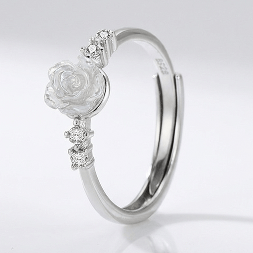 Silver Rose Diamond Ring - (Adjustable) by Rose & Oliver, main product view