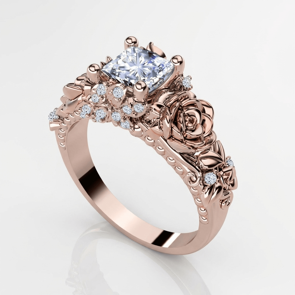 Anel vintage Rose & Zircon Rose & Oliver com pedra de zirconia e design delicado em prata envelhecida.