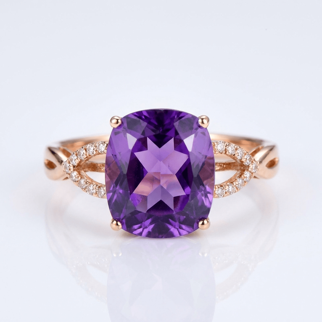 Rose Gold Amethyst Cushion Ring - (Adjustable) by Rose & Oliver, main product view