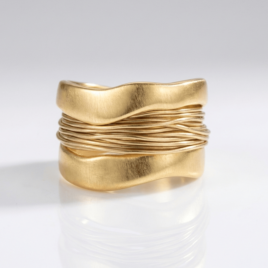 Handmade Silver Gold Wire Wrap Ring by Rose & Oliver, detail view