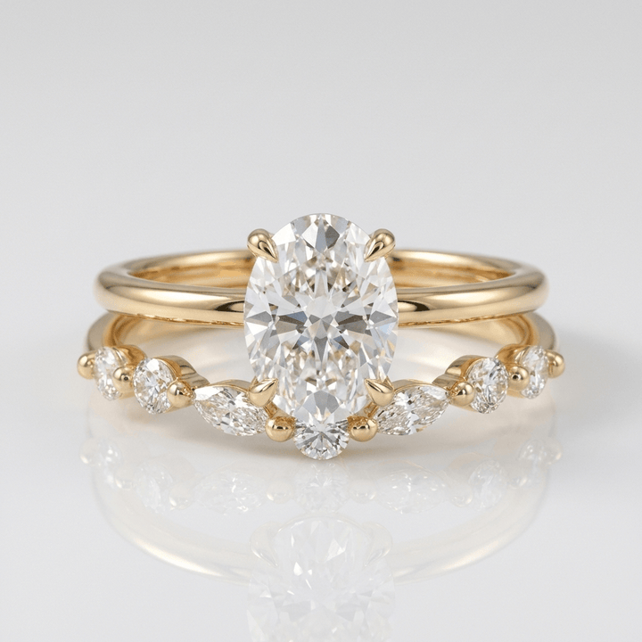 Gold Oval Diamond Marquise Band Set by Rose & Oliver, main product view
