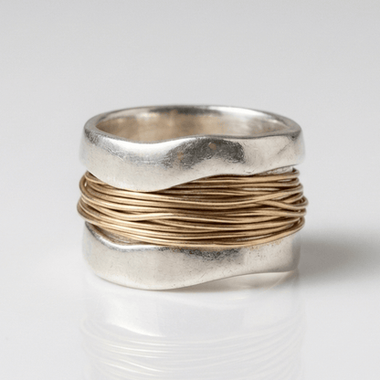 Handmade Silver Gold Wire Wrap Ring by Rose & Oliver, main product view