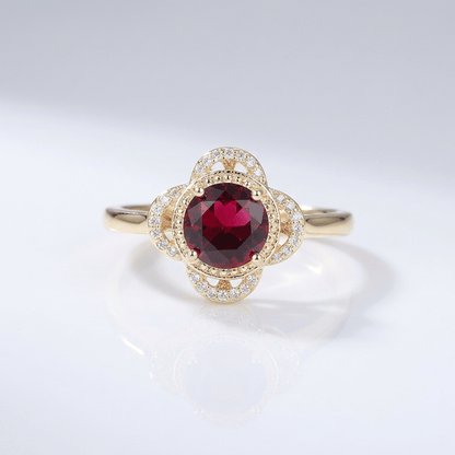 Gold Ruby Diamond Halo Ring by Rose & Oliver, main product view