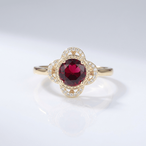 Gold Ruby Diamond Halo Ring by Rose & Oliver, main product view