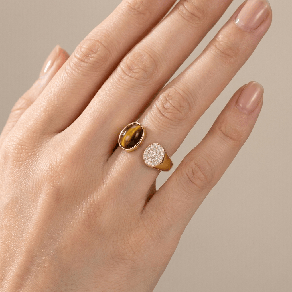 Gold Smoky Quartz Ring - (Adjustable) by Rose & Oliver, additional angle