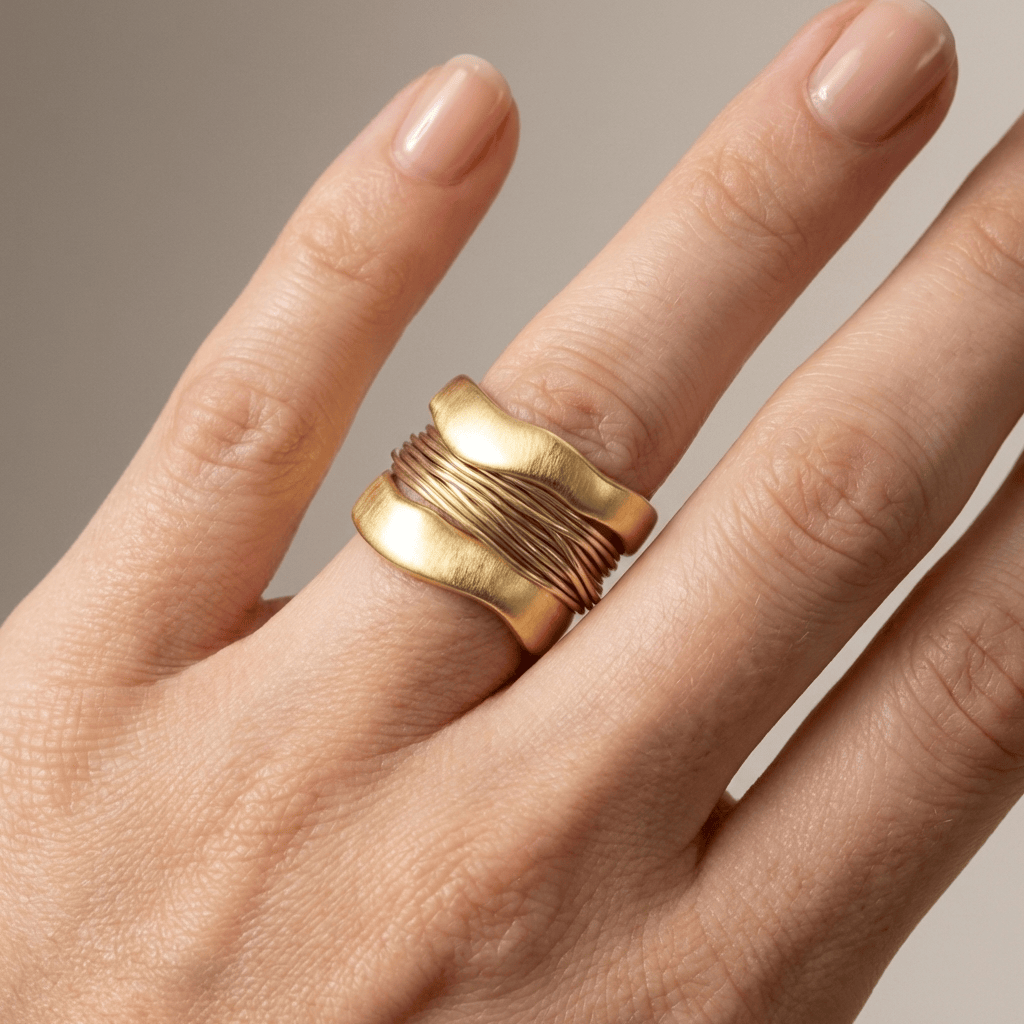 Handmade Silver Gold Wire Wrap Ring by Rose & Oliver, additional angle