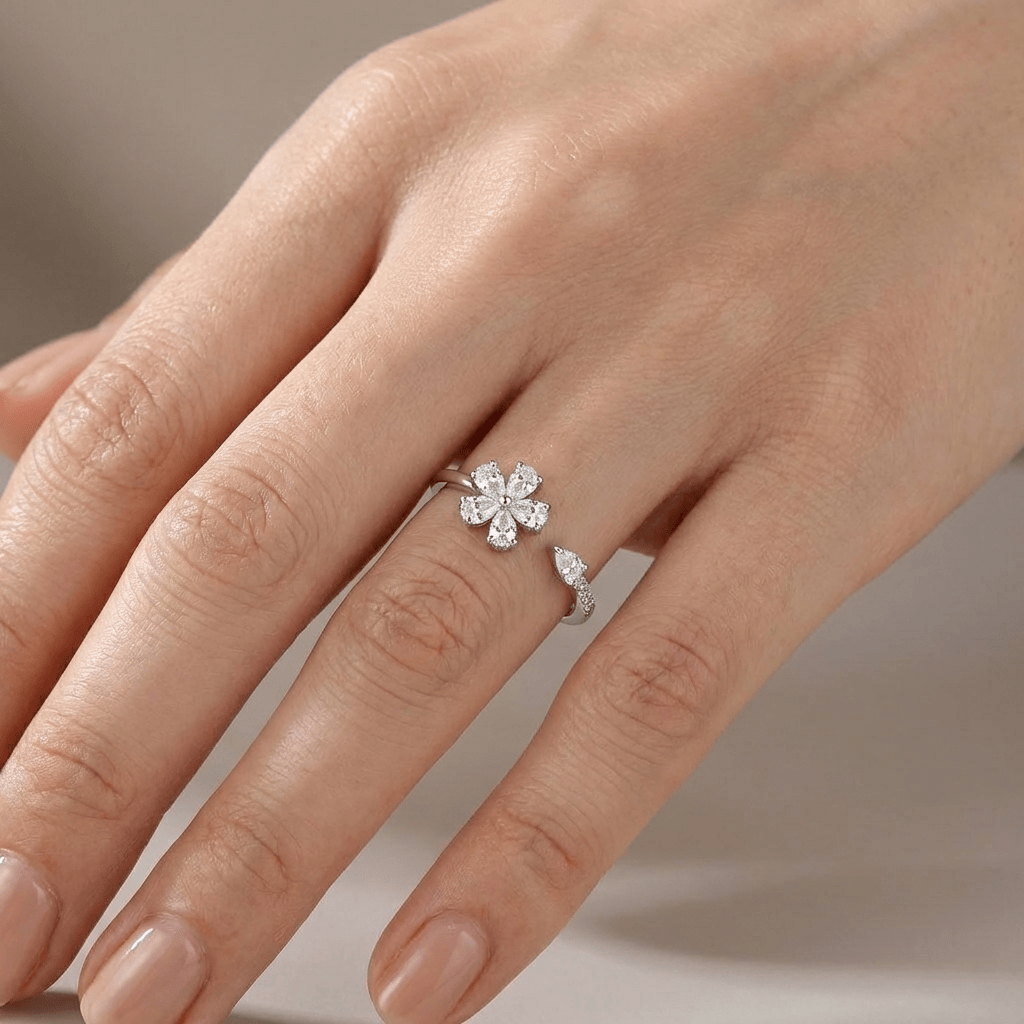 Silver Zirconia Flower - (Adjustable) by Rose & Oliver, alternate product view