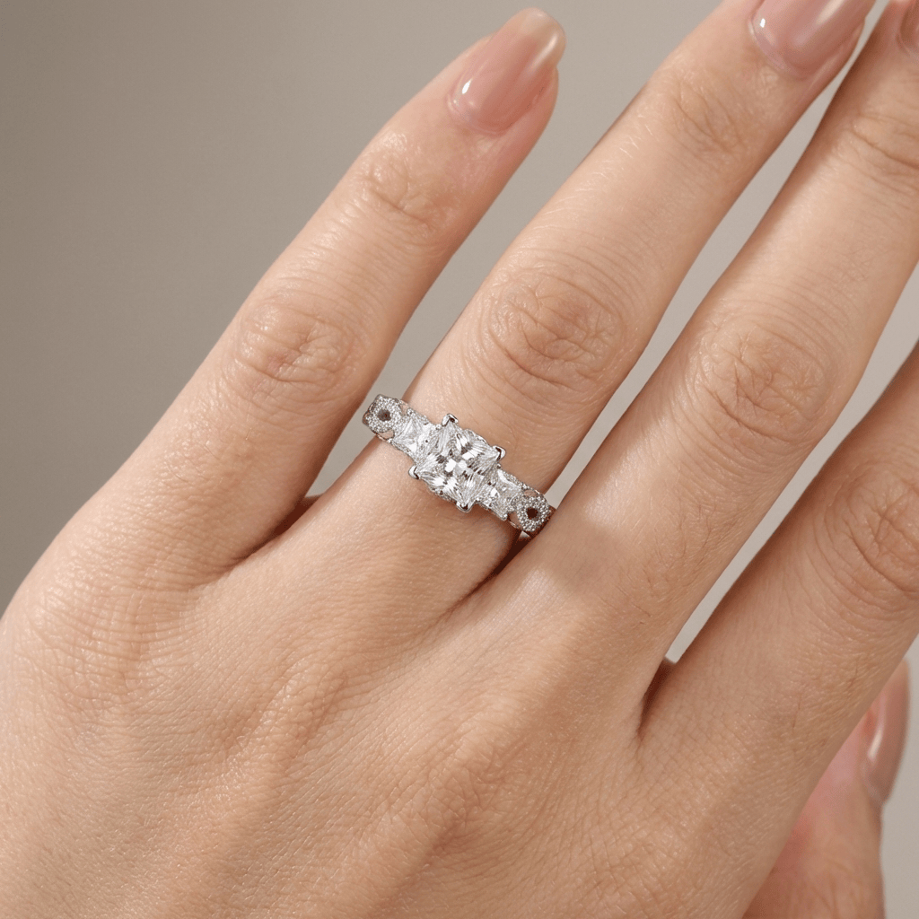 Three Stone Zirconia Silver Twist Ring by Rose & Oliver, alternate product view