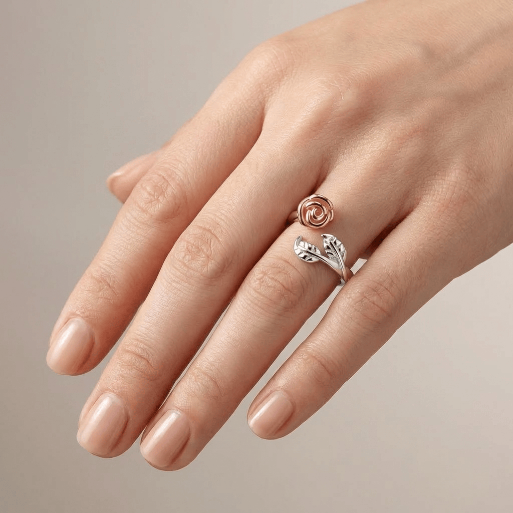 Rose & Thorn Silver Ring - (Adjustable) by Rose & Oliver, alternate product view
