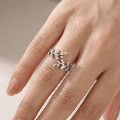 Crystal Leaf Vine Silver Ring - (Adjustable) by Rose & Oliver, alternate product view