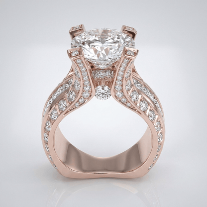 Anel de prata com diamantes brilhantes, design elegante da marca Rose & Oliver, destaque na imagem.