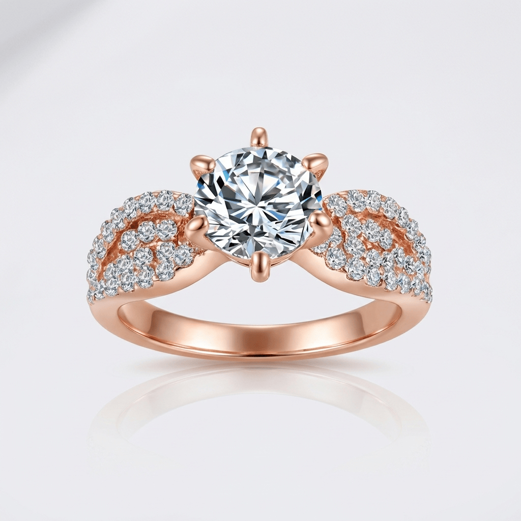 Anel Rose Gold Diamond Legacy da Rose & Oliver com detalhes elegantes e diamantes brilhantes em anel de ouro rosé.