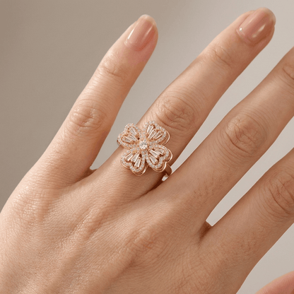 Baguette Zirconia Rotating Flower Ring - (Adjustable) by Rose & Oliver, alternate product view