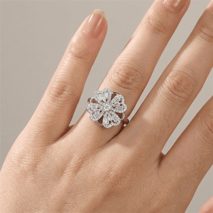 Baguette Zirconia Rotating Flower Ring - (Adjustable) by Rose & Oliver, additional angle