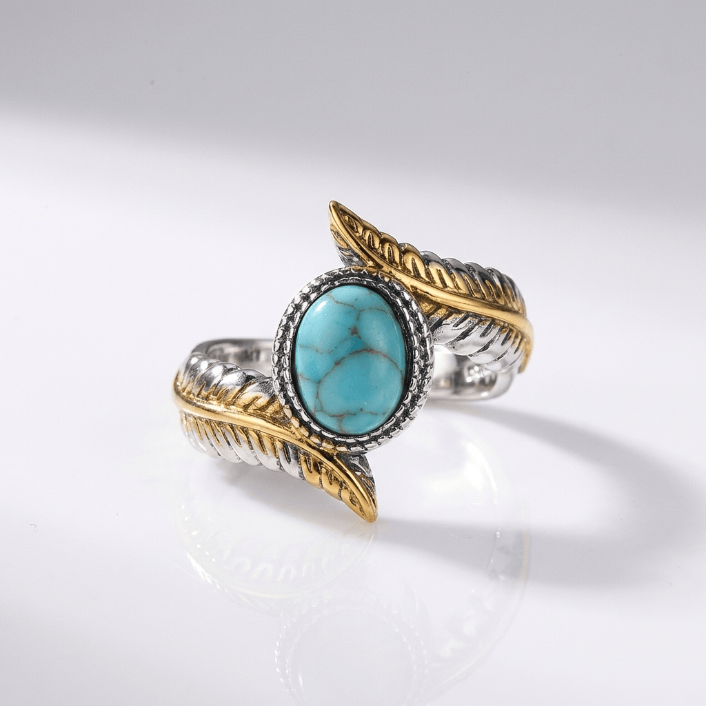 Silver Gold Turquoise Bohemian Ring by Rose & Oliver, main product view
