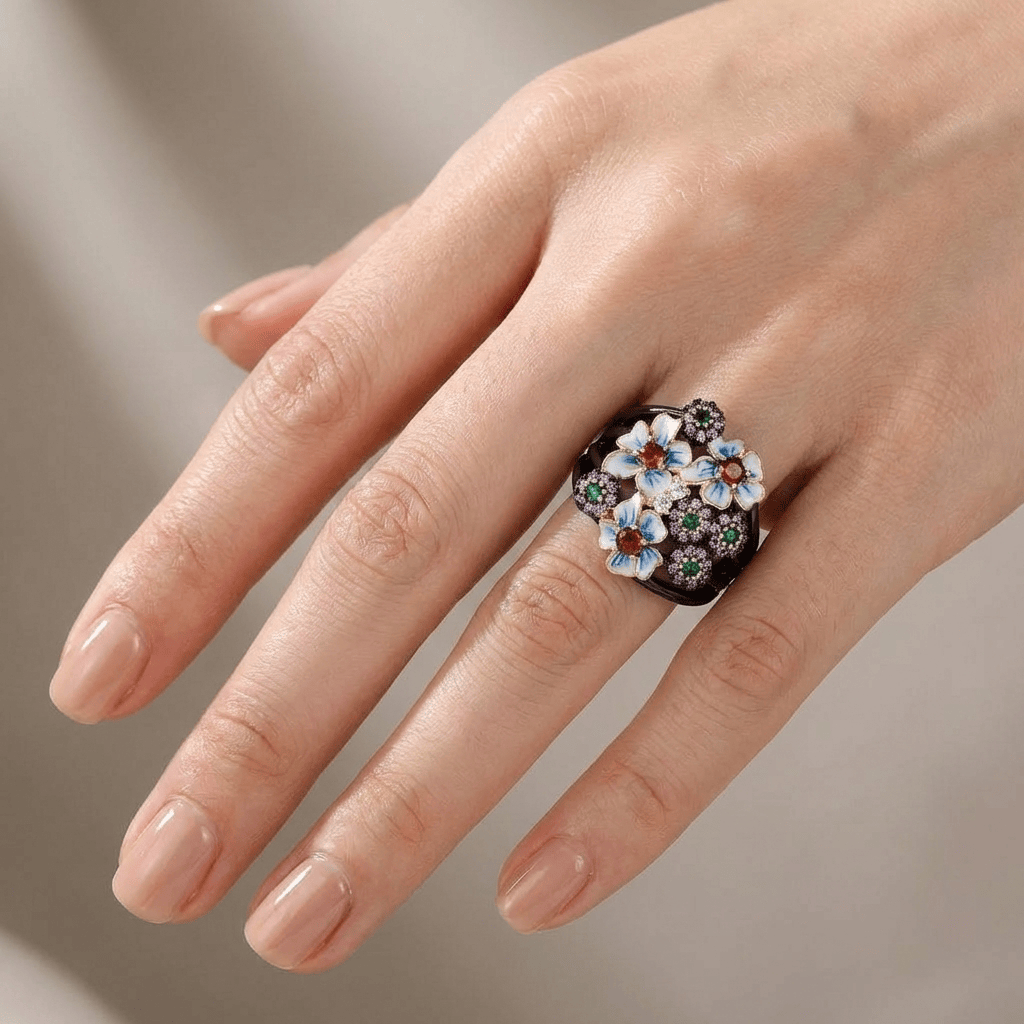 Colorful Enamel Flower Garden Ring by Rose & Oliver, alternate product view