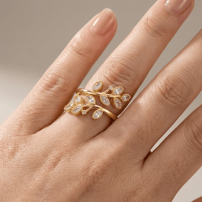Gold Leaf Wrap Ring - (Adjustable) by Rose & Oliver, product detail view 6
