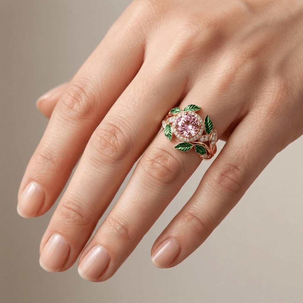 Anel Rose & Oliver Gold Enchanted Garden com detalhes florais e acabamento brilhante, feito de ouro para um estilo elegante.