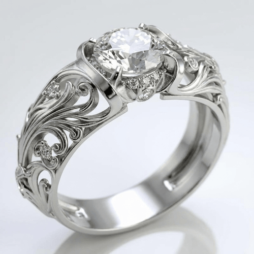 Anel vintage prata Rose & Oliver com design elegante e detalhes clássicos, destaque para acabamento polido e estilo sofisticado.