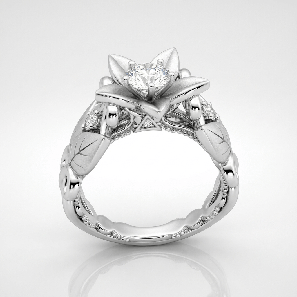 Anel de prata com detalhes em zircônia em forma de pétala, da marca Rose & Oliver, com design delicado e elegante.
