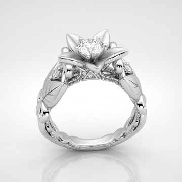 Anel de prata com detalhes em zircônia em forma de pétala, da marca Rose & Oliver, com design delicado e elegante.