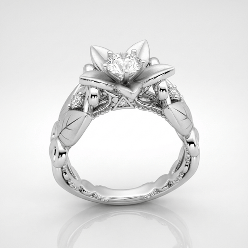 Anel de prata com detalhes em zircônia em forma de pétala, da marca Rose & Oliver, com design delicado e elegante.