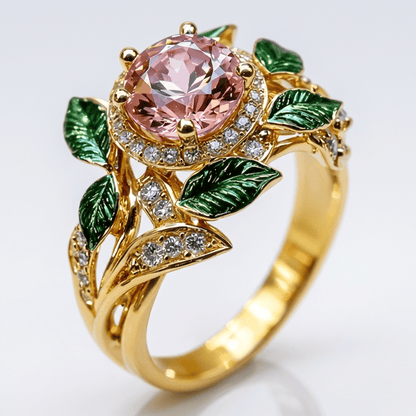 Anel dourado Rose & Oliver Garden Encantado com detalhes florais e acabamento brilhante, ideal para acessórios elegantes.