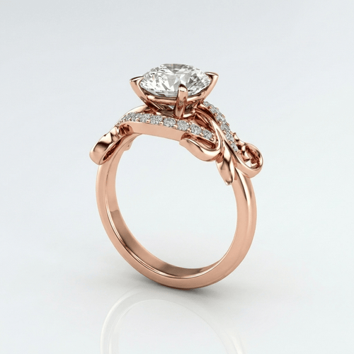 Anel de ouro rosa com zircônias em formato de vinha graciosa, da marca Rose & Oliver, mostrado em close-up.